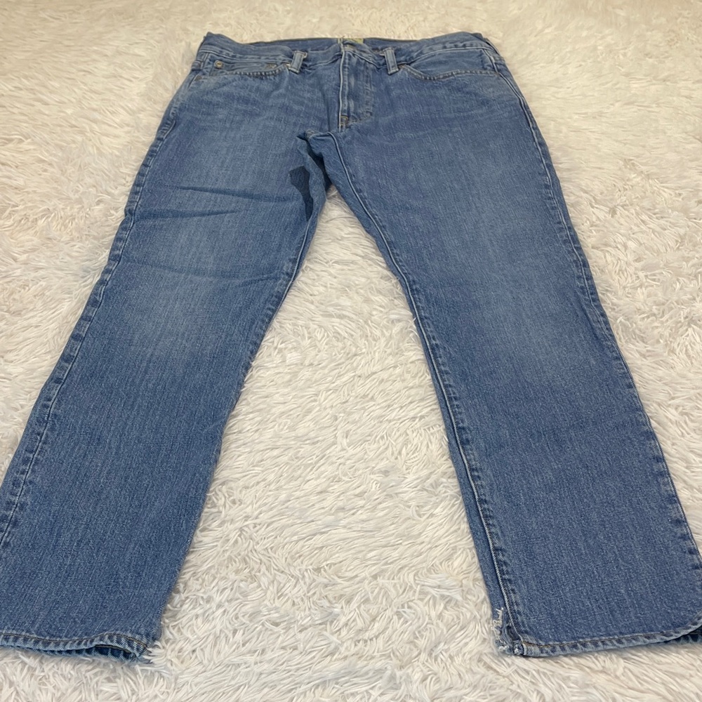 J. Crew 770 Men's Straight Blue Jeans 32/30 CUT IN BOTTOM OF LEGS PHOTO DENIM